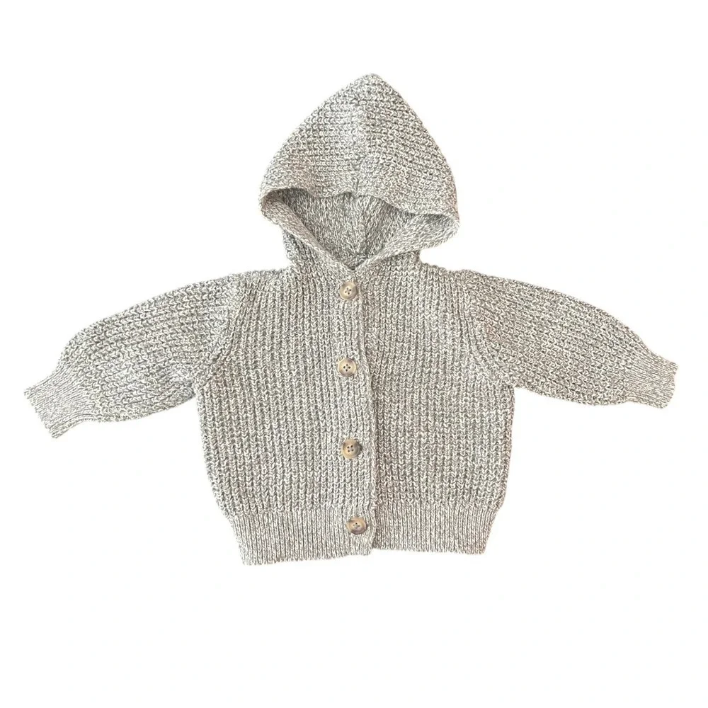 Old Navy Baby Hooded Cardigan Sweater Heather Grey Marl 6-12M (0957)